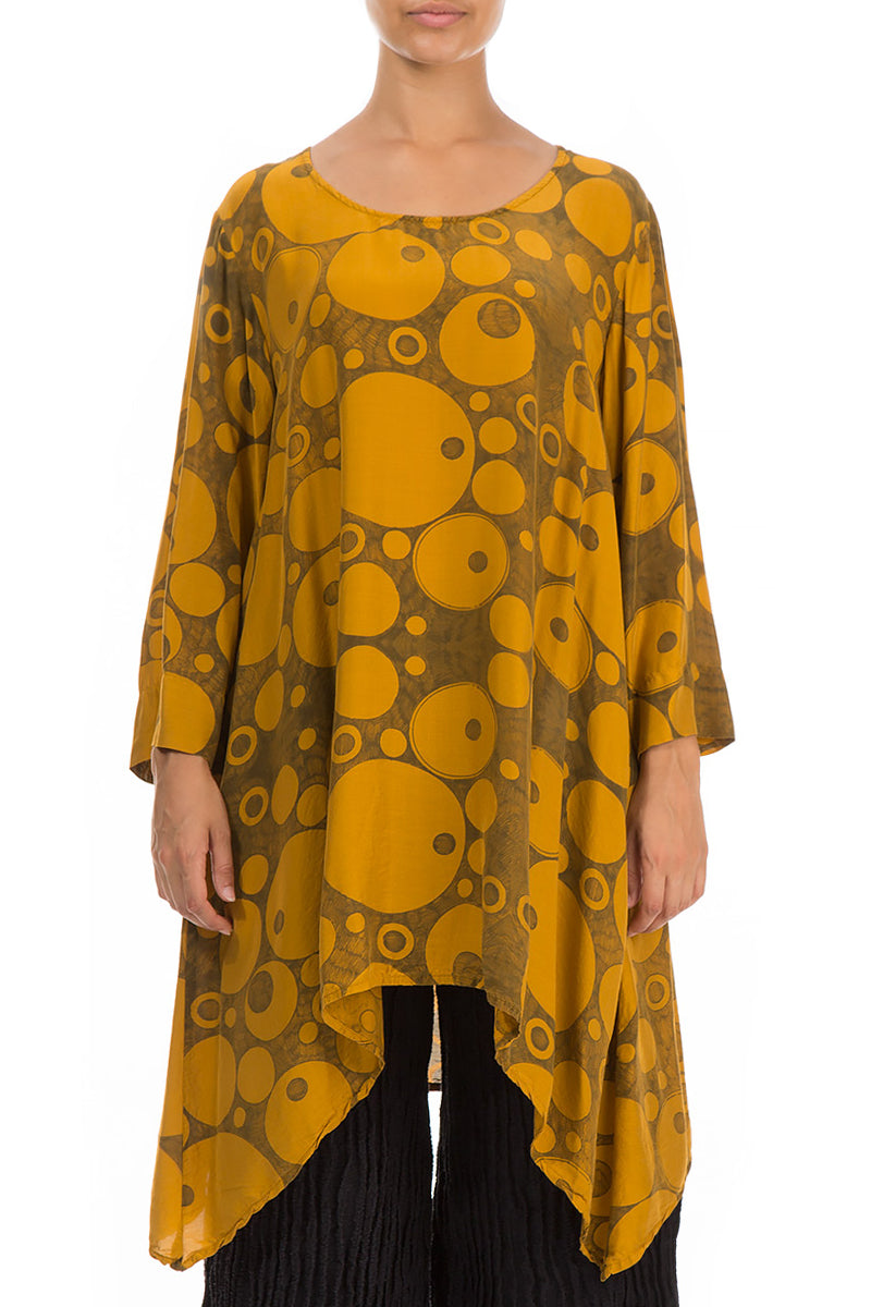 Longer Edges Circles Mustard Silk Bamboo Tunic 1