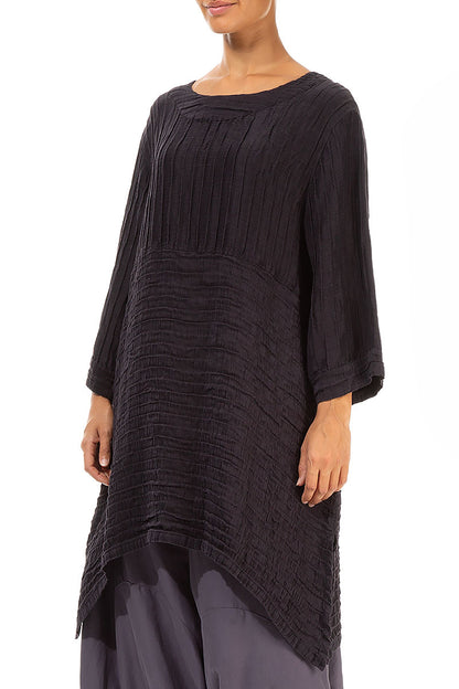 Longer Sides Crinkled Dark Violet Silk Tunic 3