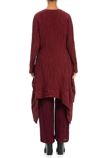 Longer Sides Crinkled Dark Red Silk Tunic Dress