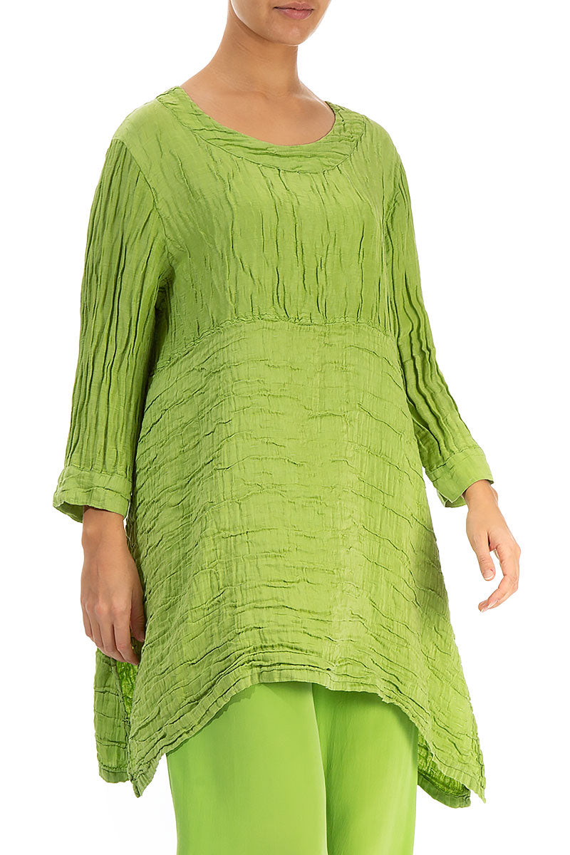 Longer Sides Crinkled Green Silk Tunic 3
