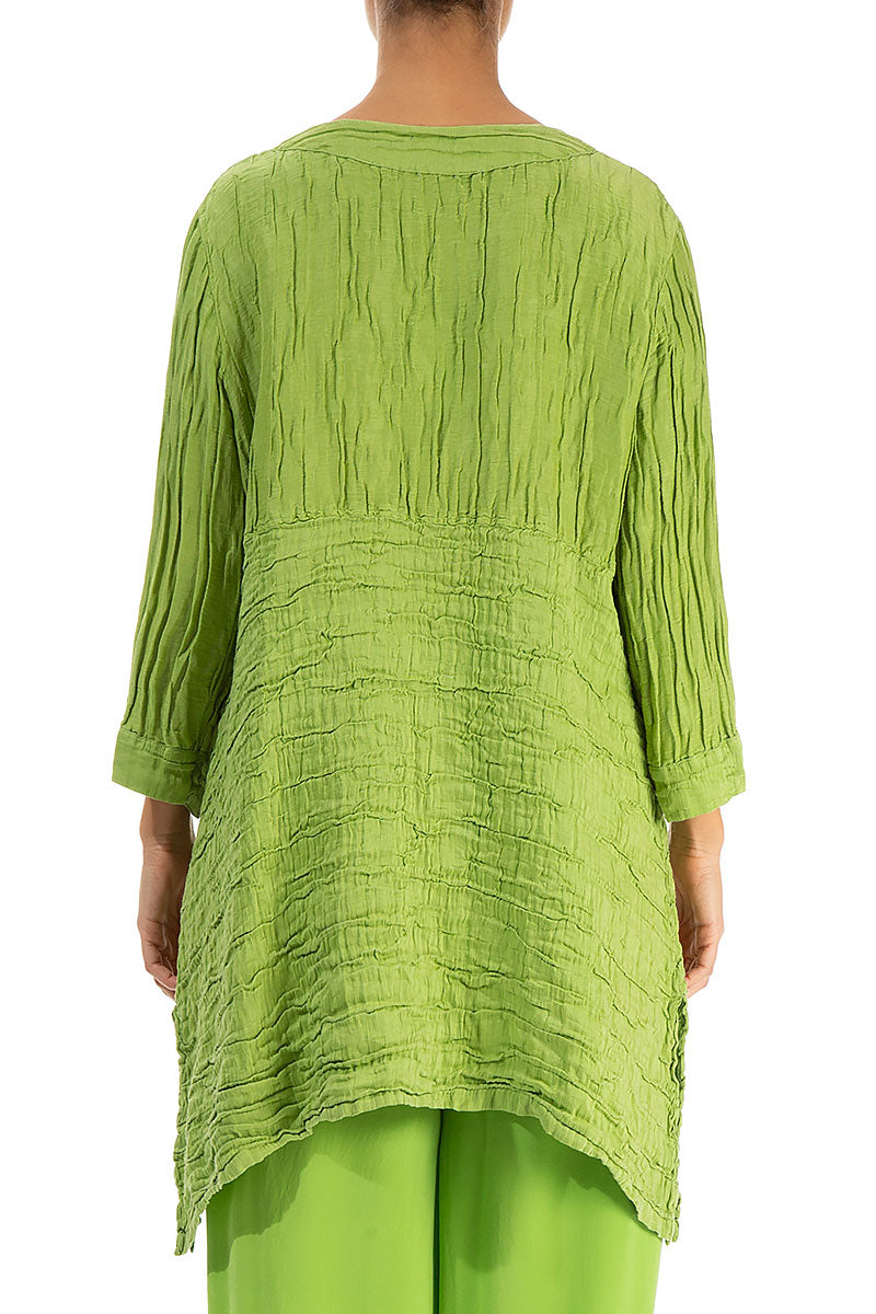 Longer Sides Crinkled Green Silk Tunic 2