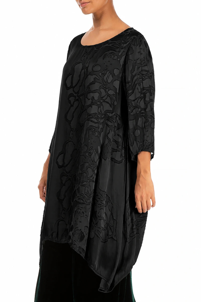 Longer Sides Floral Black Silk Tunic 3