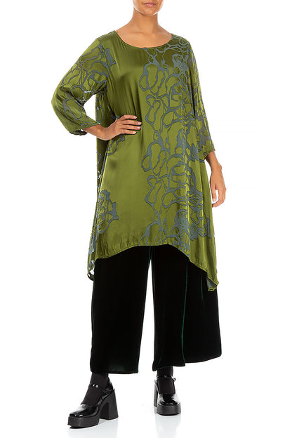 Longer Sides Floral Shamrock Green Silk Tunic