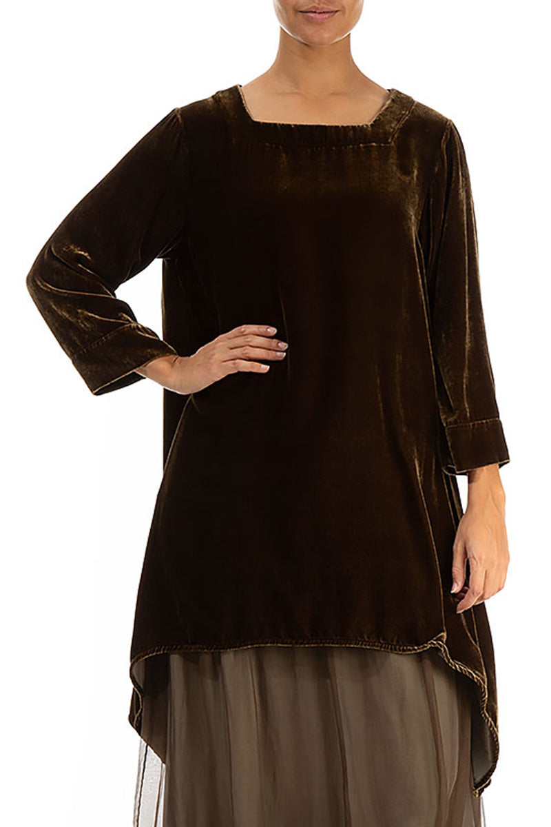 Longer Sides Golden Sage Silk Velvet Tunic