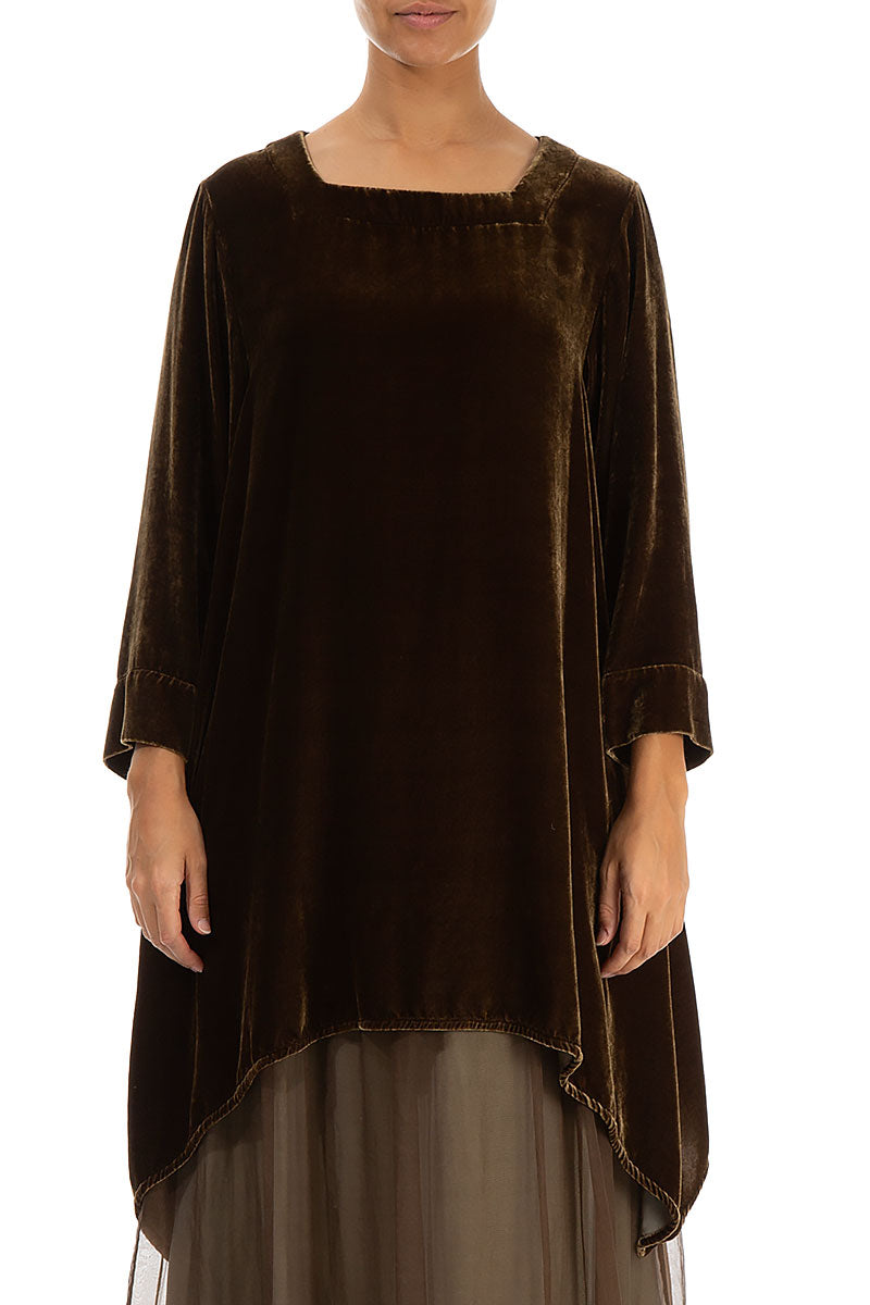 Longer Sides Golden Sage Silk Velvet Tunic