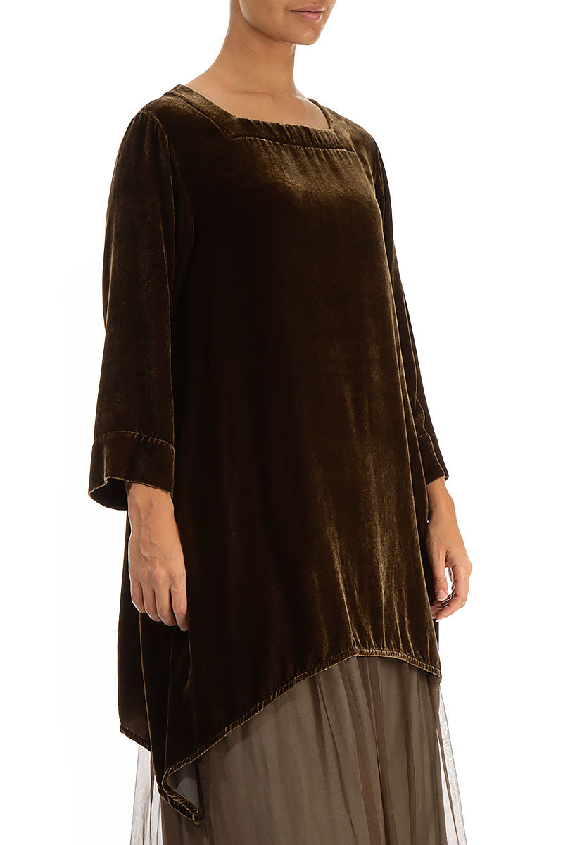 Longer Sides Golden Sage Silk Velvet Tunic