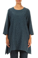 Longer Sides Ornamented Dark Teal Silk Cotton Tunic 1