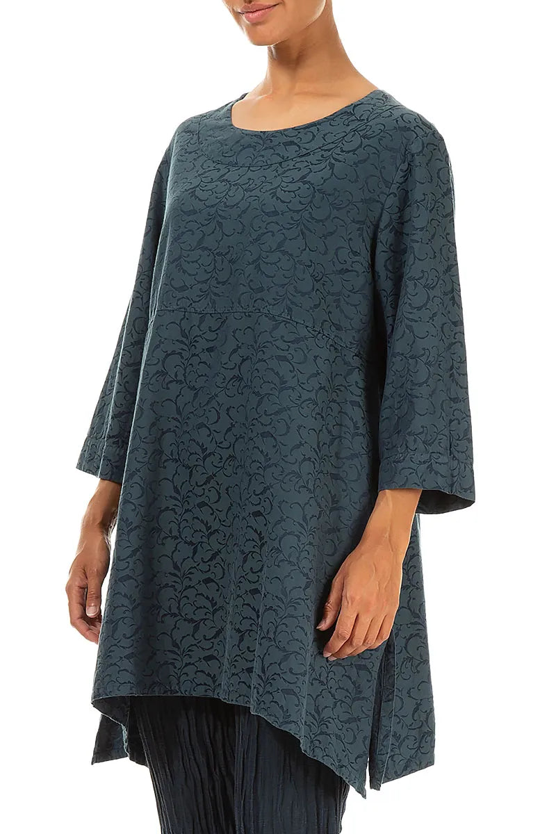 Longer Sides Ornamented Dark Teal Silk Cotton Tunic 3