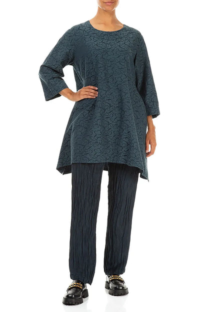 Longer Sides Ornamented Dark Teal Silk Cotton Tunic 4