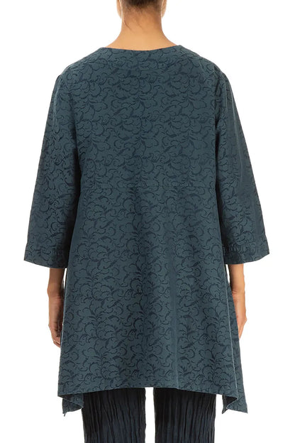 Longer Sides Ornamented Dark Teal Silk Cotton Tunic 2