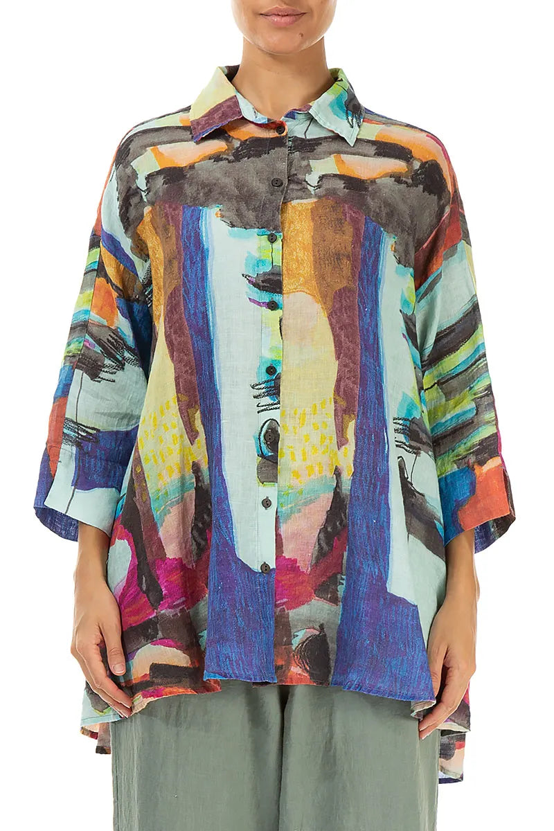 Loose Abstract Linen Shirt