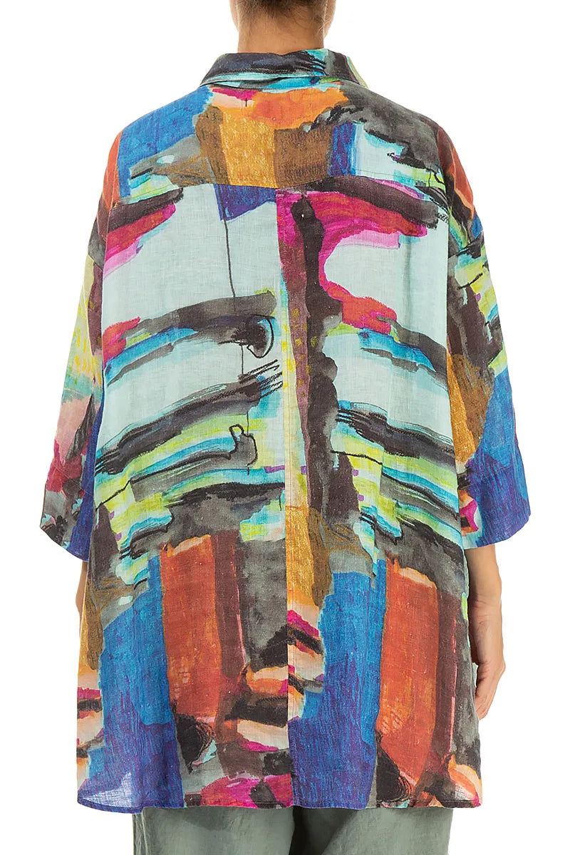 Loose Abstract Linen Shirt