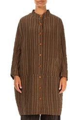 Loose Aged Copper Checkered Linen Cotton Jacket 1