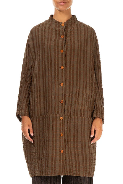 Loose Aged Copper Checkered Linen Cotton Jacket 1