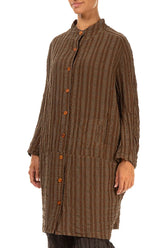 Loose Aged Copper Checkered Linen Cotton Jacket 3