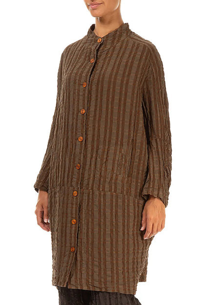 Loose Aged Copper Checkered Linen Cotton Jacket 3