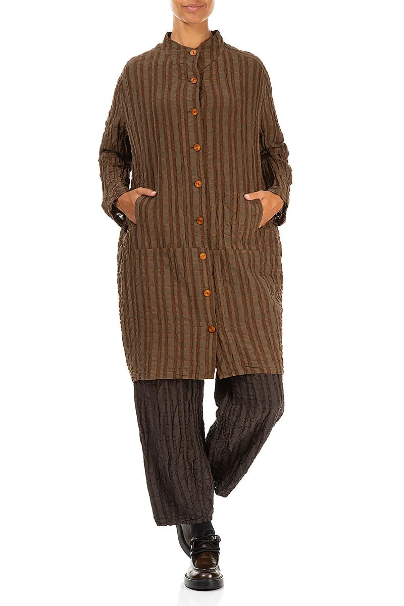 Loose Aged Copper Checkered Linen Cotton Jacket 4