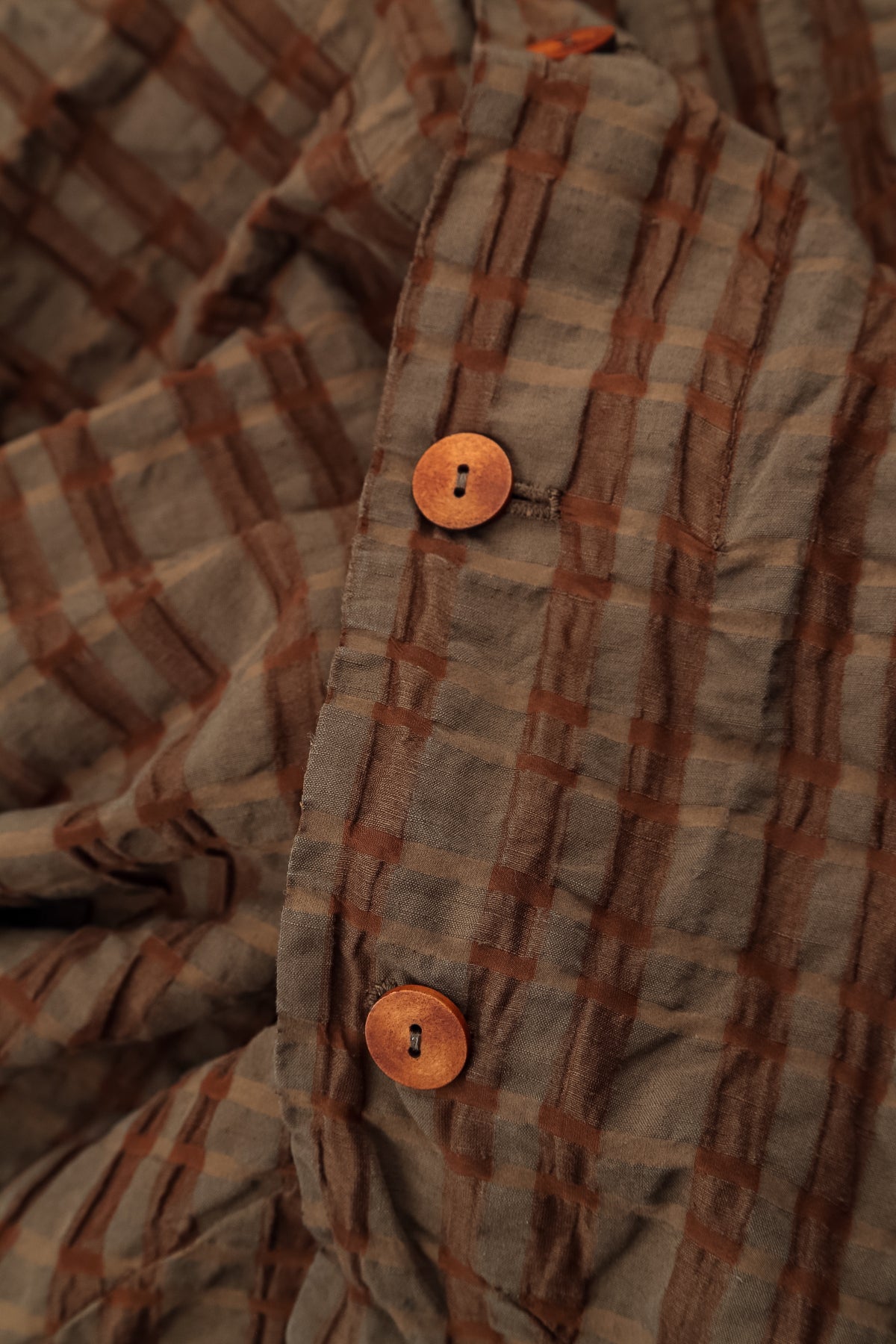 Loose Aged Copper Checkered Linen Cotton Jacket 5