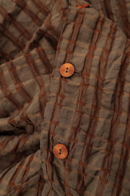 Loose Aged Copper Checkered Linen Cotton Jacket 5