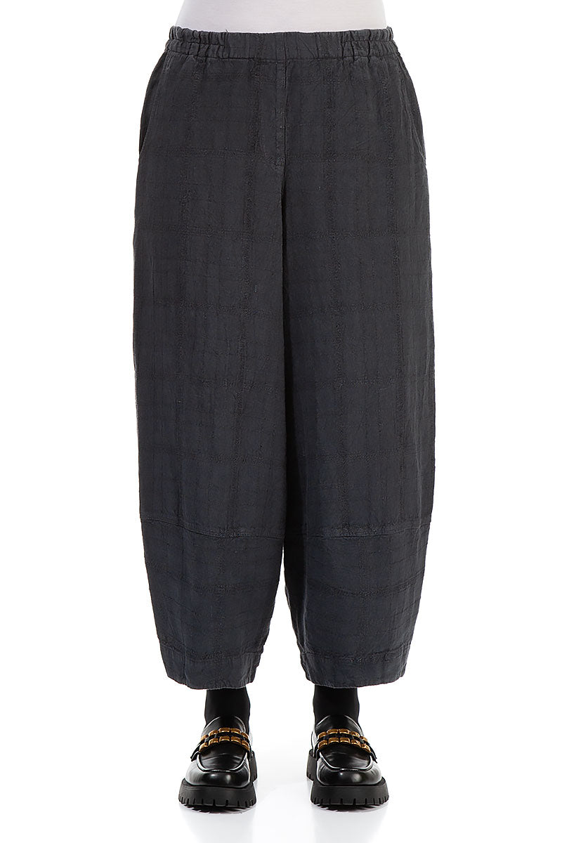 Loose Anthracite Patterned Linen Trousers