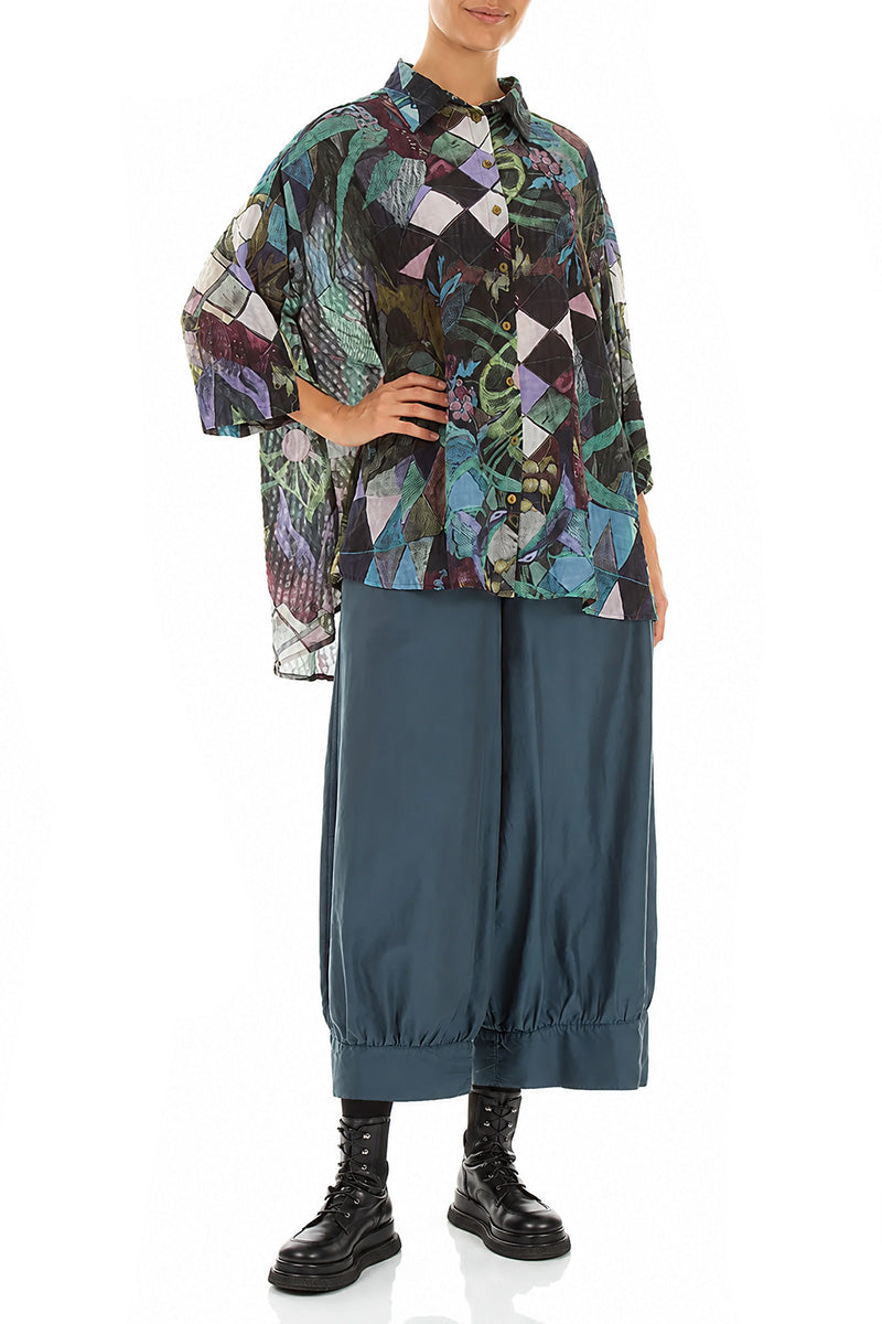 Loose Art Mosaic Textured Silk Shirt 4