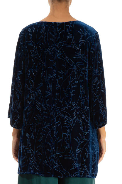 Loose Azure Devoré Feather Silk Velvet Tunic