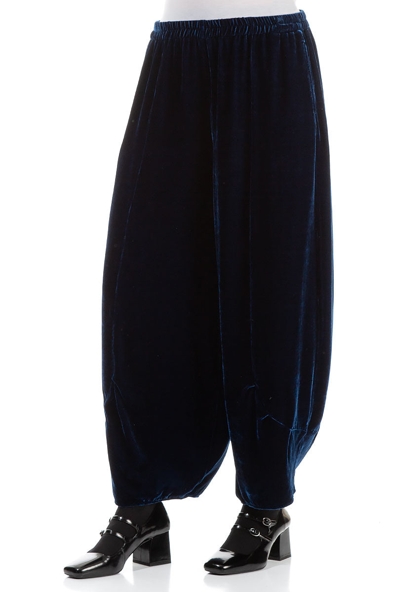 Loose Azure Silk Velvet Trousers