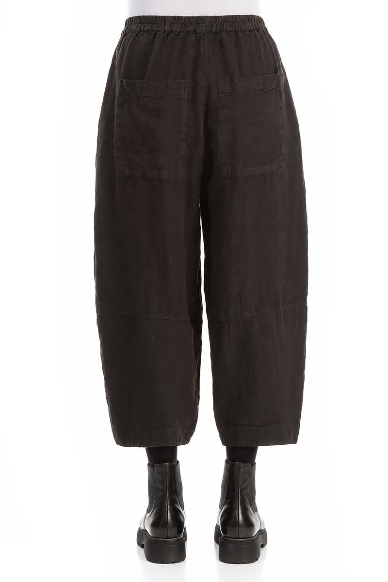 Loose Back Pockets Black Linen Trousers 2
