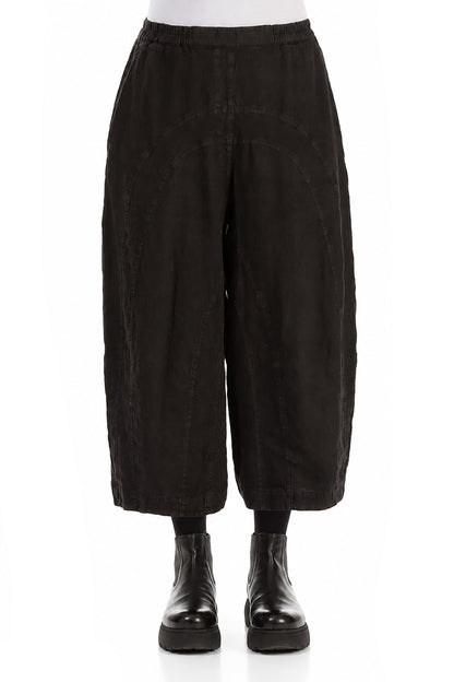 Loose Back Pockets Black Linen Trousers 1