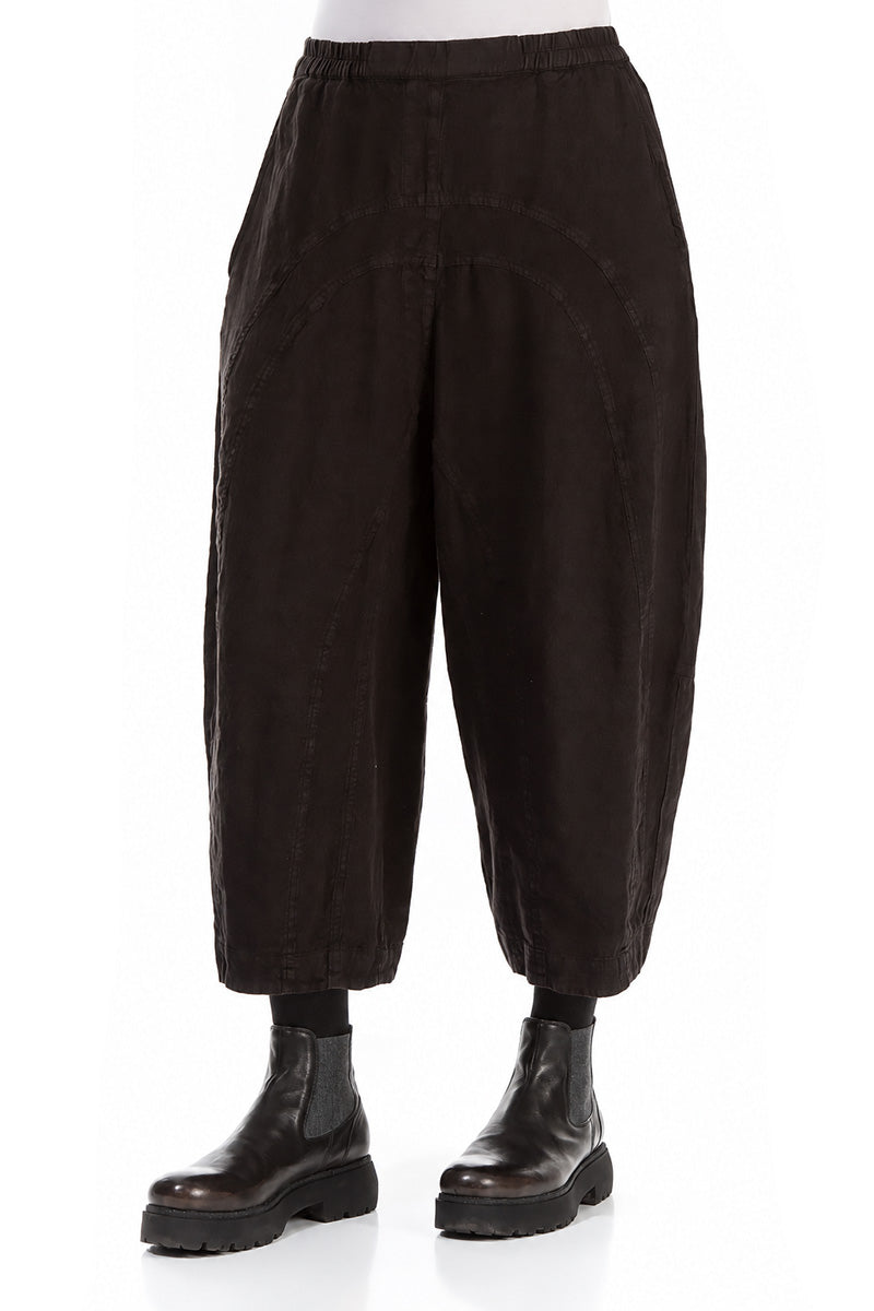Loose Back Pockets Black Linen Trousers 3