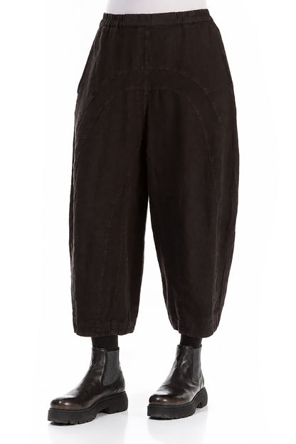 Loose Back Pockets Black Linen Trousers 3