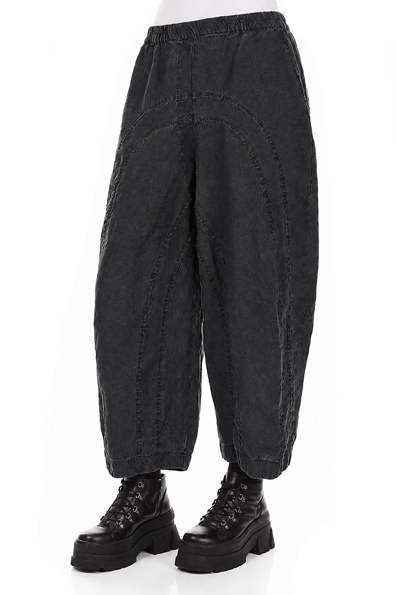 Loose Back Pockets Black Linen Trousers 3