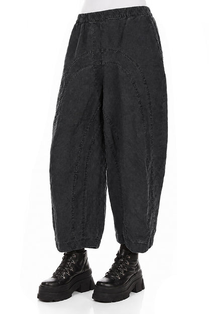 Loose Back Pockets Black Linen Trousers 3