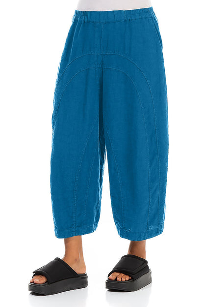 Loose Back Pockets Cobalt Blue Linen Trousers