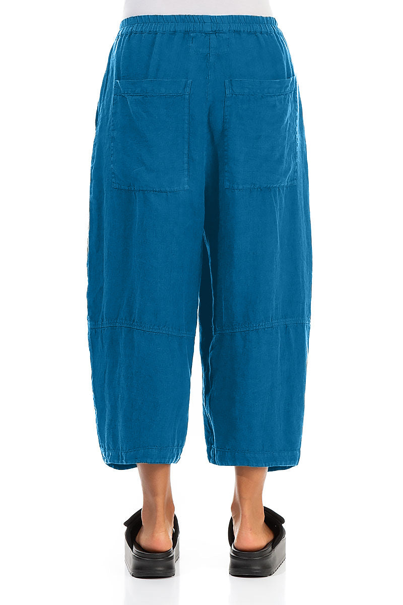 Loose Back Pockets Cobalt Blue Linen Trousers