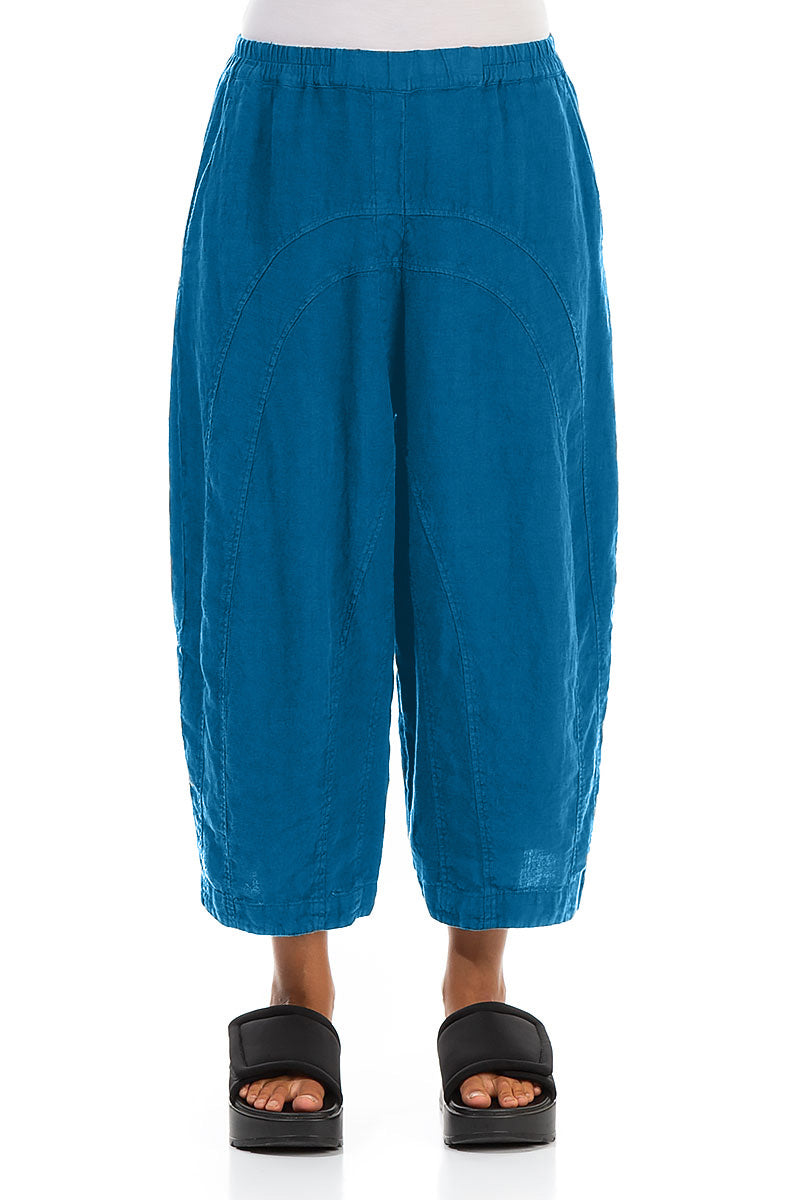 Loose Back Pockets Cobalt Blue Linen Trousers