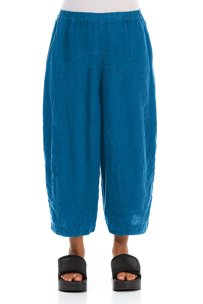 Loose Back Pockets Cobalt Blue Linen Trousers