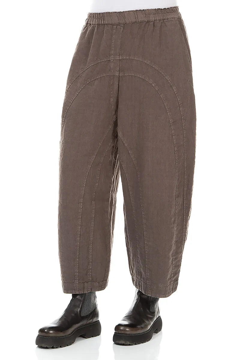 Loose Back Pockets Off-Dye Truffle Linen Trousers