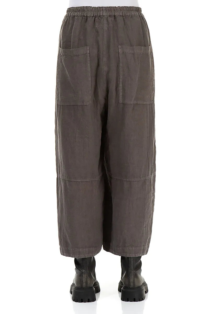 Loose Back Pockets Off-Dye Truffle Linen Trousers
