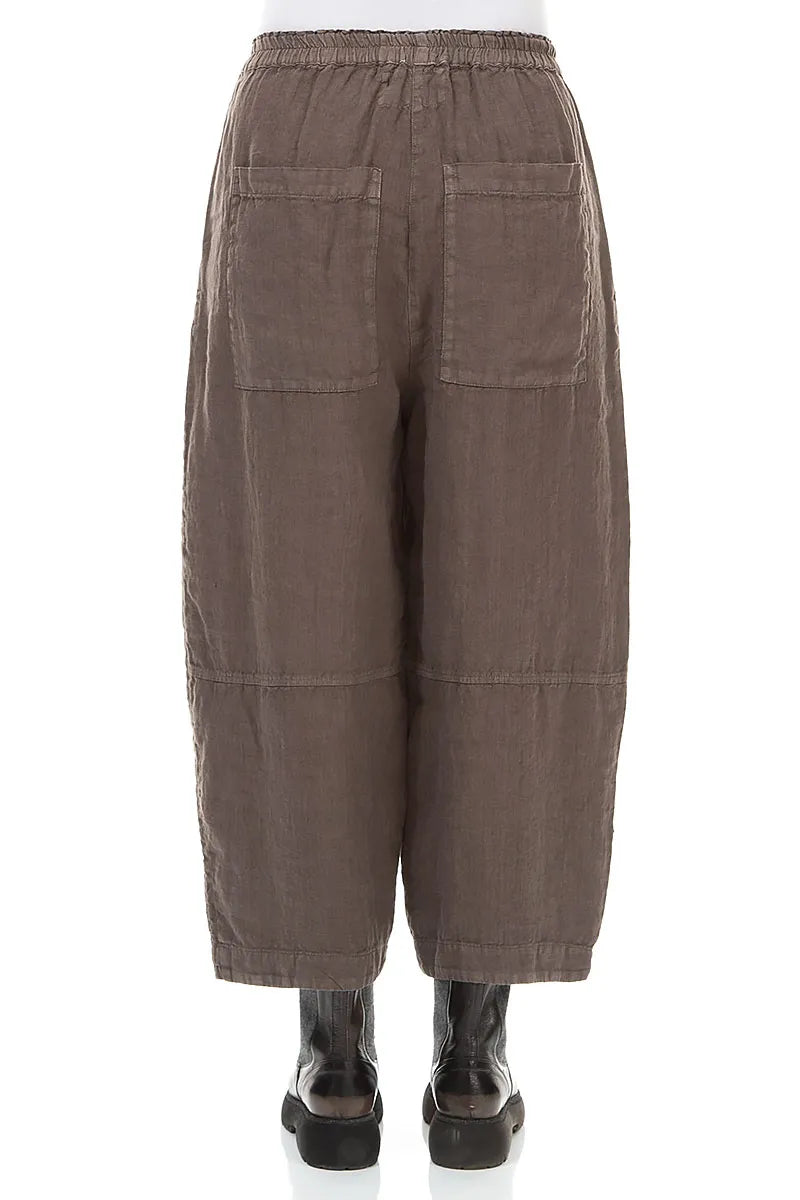 Loose Back Pockets Off-Dye Truffle Linen Trousers