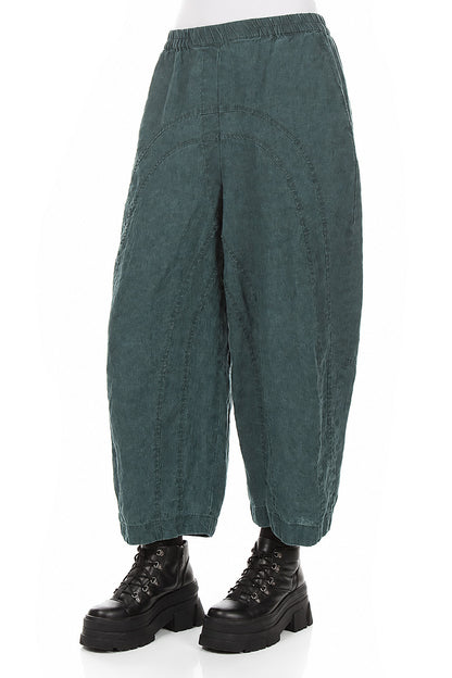 Loose Back Pockets Teal Linen Trousers 3