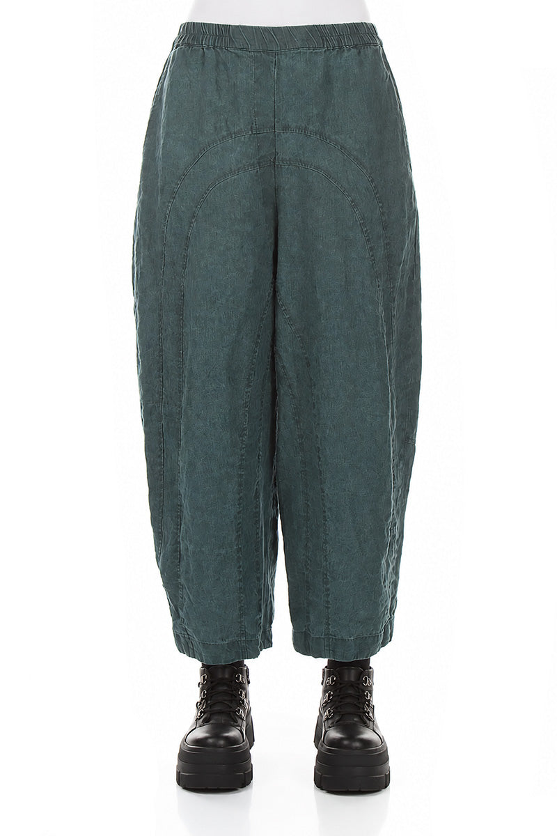 Loose Back Pockets Teal Linen Trousers 1
