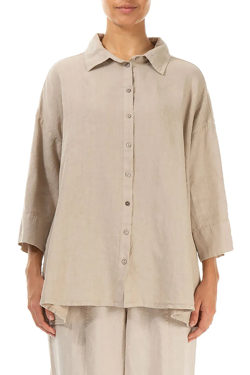 Loose Beige Linen Shirt 1