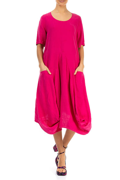 Loose Bright Berry Linen Dress 4