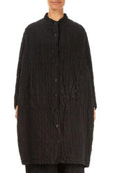 Loose Black Checkered Linen Cotton Jacket 1