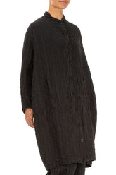 Loose Black Checkered Linen Cotton Jacket 3