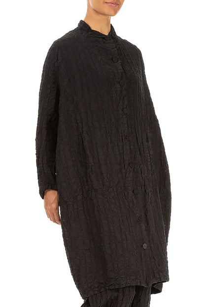 Loose Black Checkered Linen Cotton Jacket 3