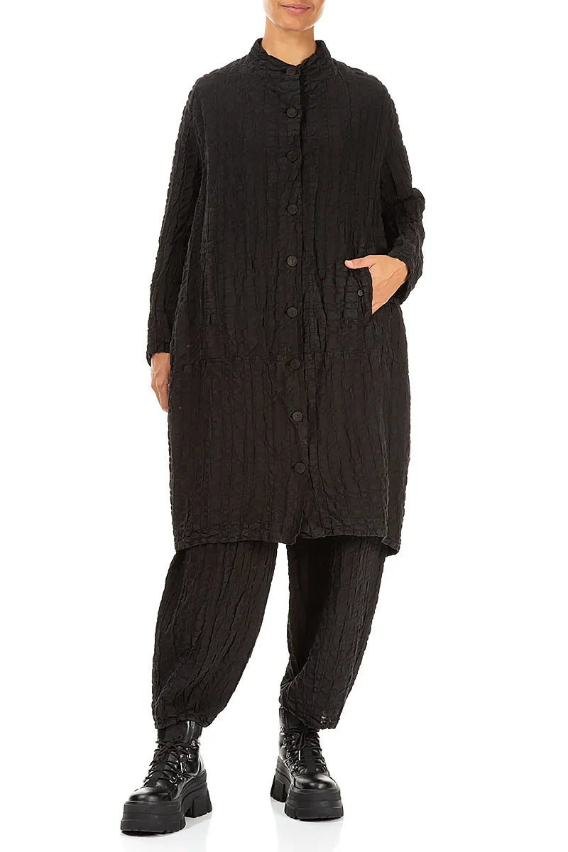 Loose Black Checkered Linen Cotton Jacket 4