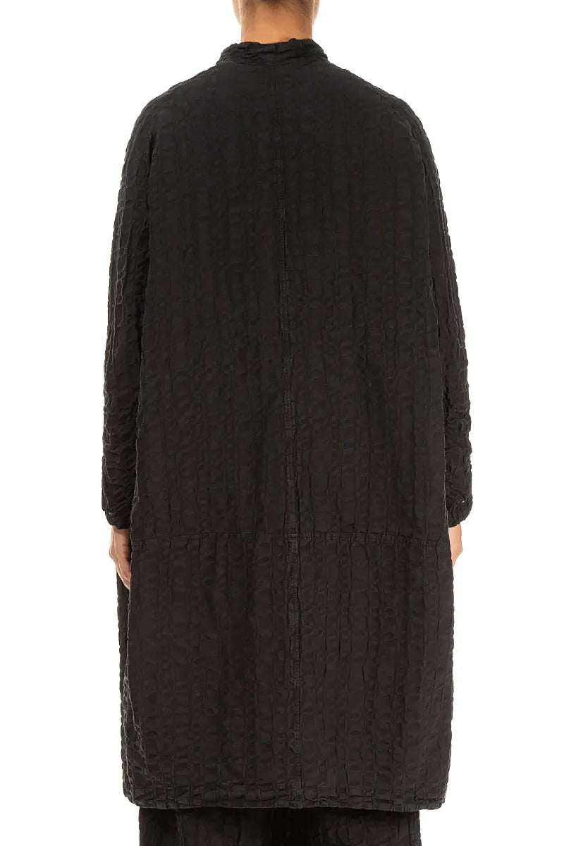 Loose Black Checkered Linen Cotton Jacket 2