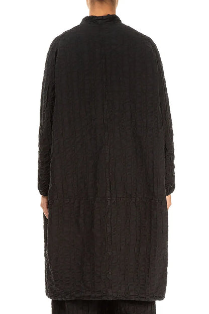 Loose Black Checkered Linen Cotton Jacket 2